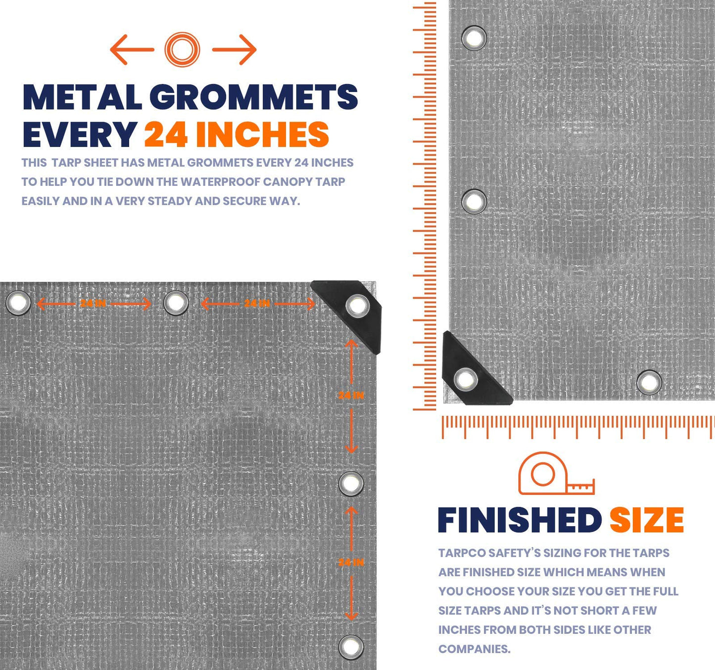 Tarpco Safety Extra Heavy Duty 14 Mil Tarp Cover, Waterproof, UV Resistant, Rip and Tear Proof, Poly Tarpaulin with Reinforced Edges for Roof, Camping, Patio, Pool, Boat (Silver/Black 6′ X 8′)