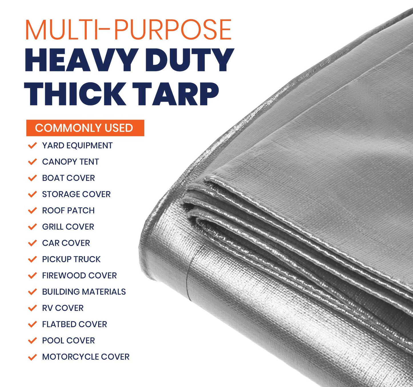 Tarpco Safety Extra Heavy Duty 14 Mil Tarp Cover, Waterproof, UV Resistant, Rip and Tear Proof, Poly Tarpaulin with Reinforced Edges for Roof, Camping, Patio, Pool, Boat (Silver/Black 6′ X 8′)