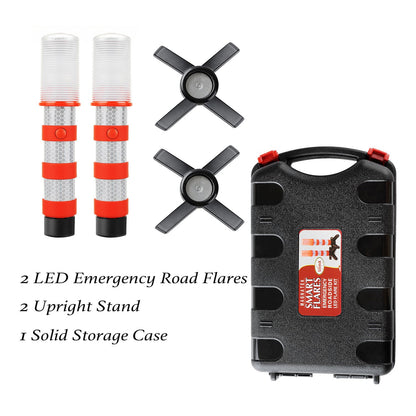 Led Road Flares Emergency Lights 2 Pack - Emergency Roadside Lights with Magnetic Base and Stand for Car Marine Vehicles Trucks - Comes in Solid Storage Case - Beacon Safety Strobe Light Warning Alert