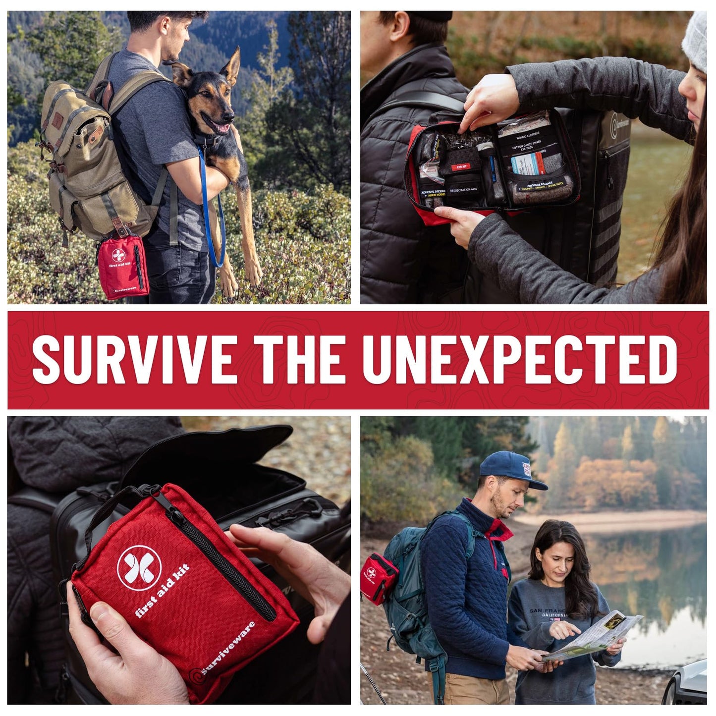 Surviveware 98 Pcs Comprehensive Premium Survival First Aid Kit - Medical Emergency Kit for Travel Camping Gear, Home Essentials & Outdoor Emergencies - HSA & FSA Eligible Survival Kit