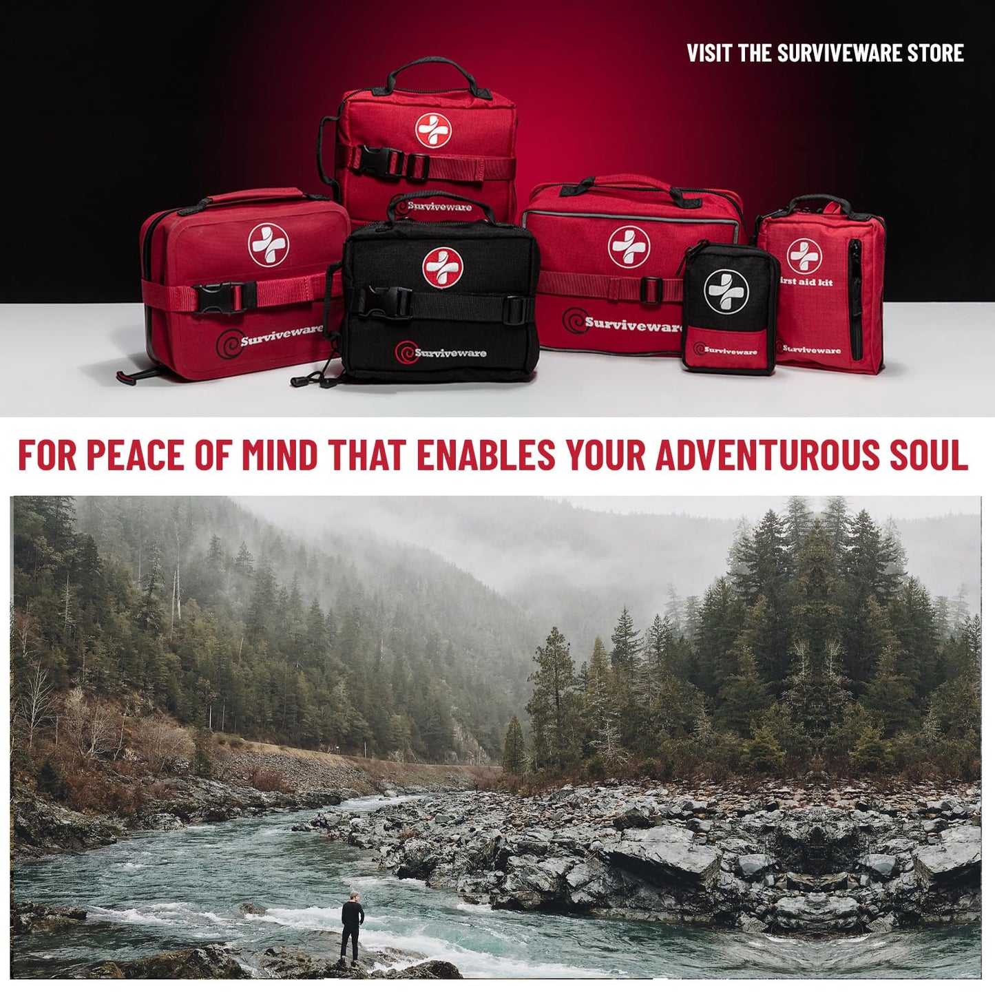 Surviveware 98 Pcs Comprehensive Premium Survival First Aid Kit - Medical Emergency Kit for Travel Camping Gear, Home Essentials & Outdoor Emergencies - HSA & FSA Eligible Survival Kit