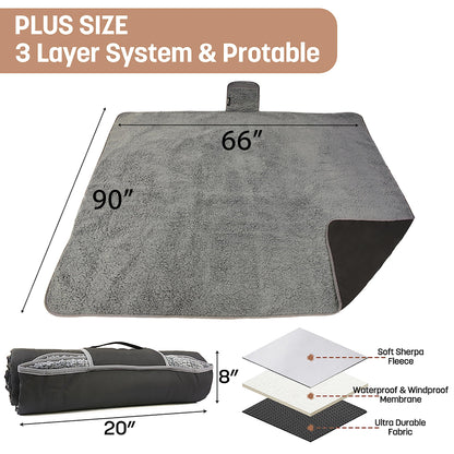 Tirrinia Waterproof Outdoor Blanket with Sherpa Lining, Windproof Triple Layers Warm Comfy Foldable for Camping Stadium, Sports, Picnic, Grass, Concerts, Pet, 51''X 59'' - Machine Washable