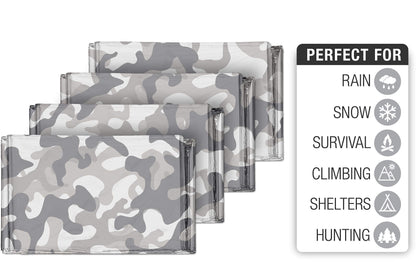 Swiss Safe 4 Pack Mylar Emergency Blankets for Survival - Compact & Insulated for Cold Weather - Designed for NASA, Outdoor, Running, Camping, Survival, First Aid Car Kit - Winter Camo, 4 Pack