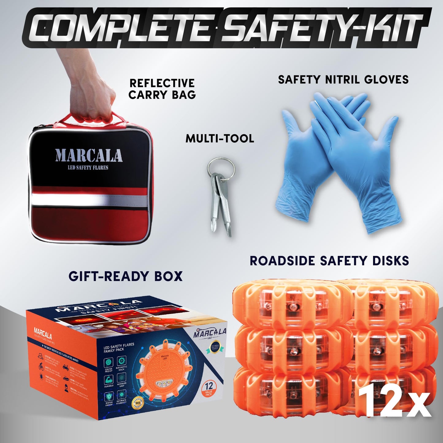 MARCALA Roadside Emergency Car Kit with Flares - 12-Pack