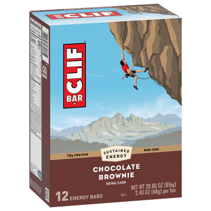 CLIF BAR - Chocolate Brownie Flavor - Made with Organic Oats - Energy Bars - Non-GMO - Plant Based Protein Bars (12 Pack)