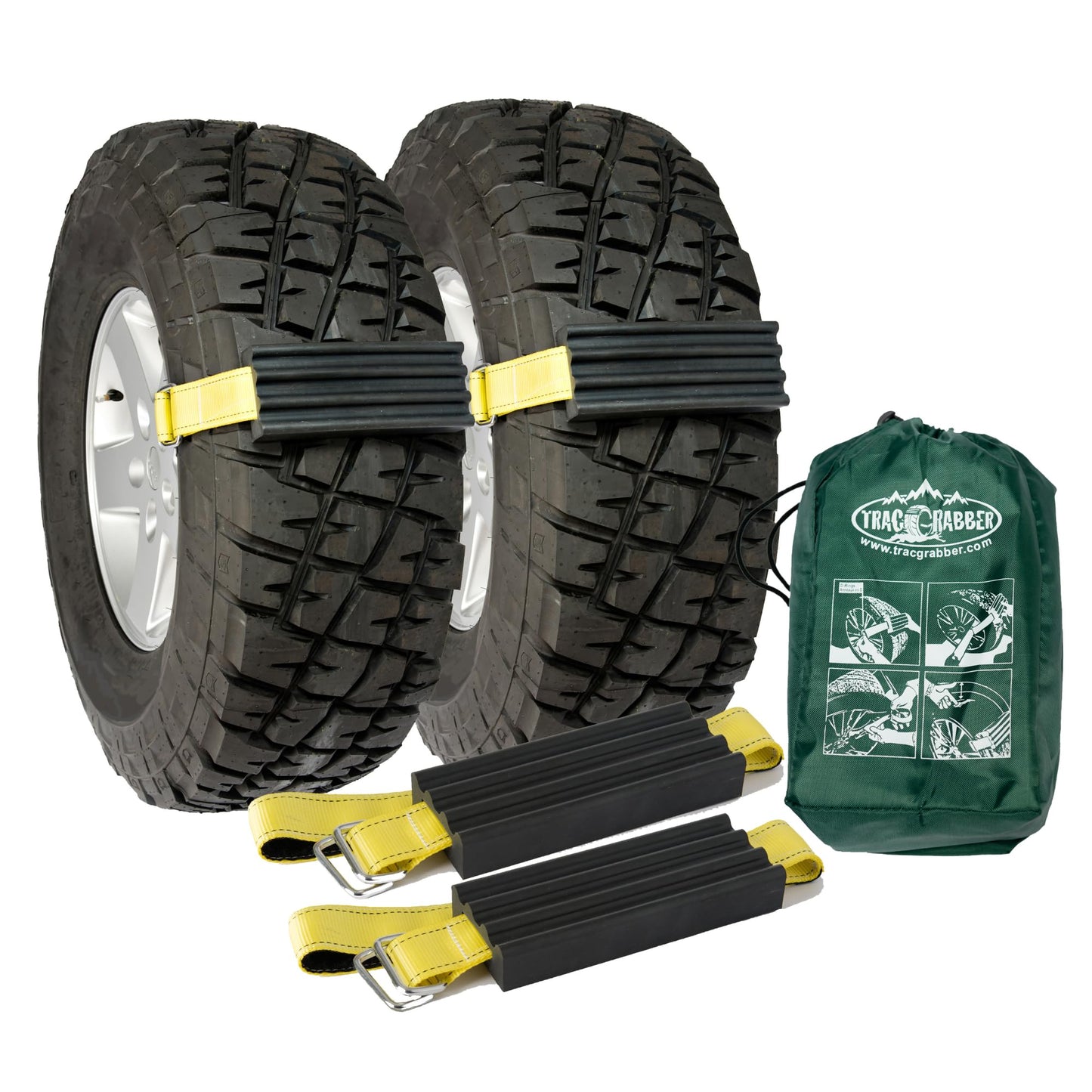 TRACGRABBER Tire Traction Device for Trucks & Large SUVs, Set of 2 -Made in the USA, Anti Skid Emergency Tire Straps to Get Unstuck from Snow, Mud, & Sand -Snow Traction Mat or Tire Chain Alternative