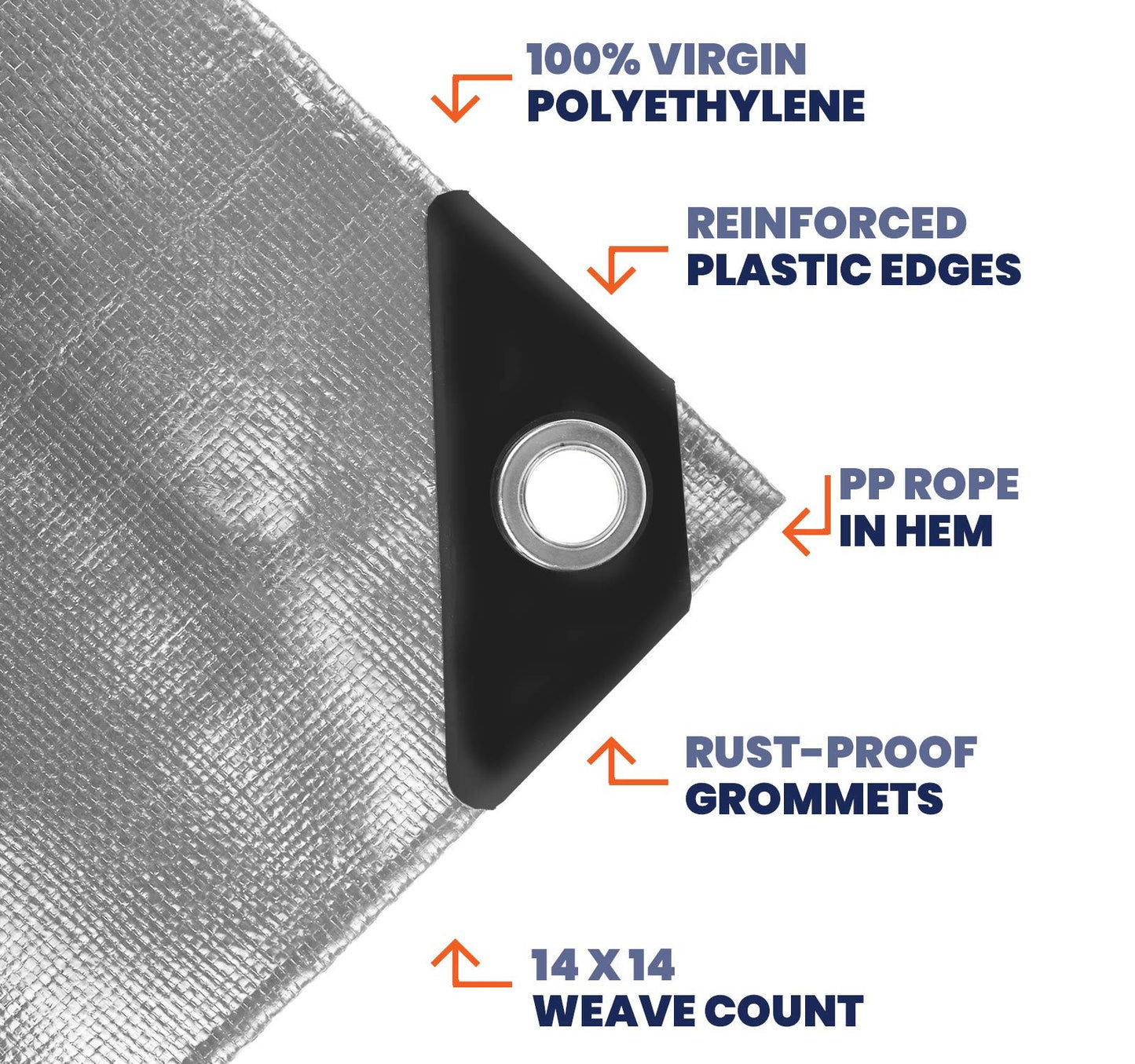 Tarpco Safety Extra Heavy Duty 14 Mil Tarp Cover, Waterproof, UV Resistant, Rip and Tear Proof, Poly Tarpaulin with Reinforced Edges for Roof, Camping, Patio, Pool, Boat (Silver/Black 6′ X 8′)