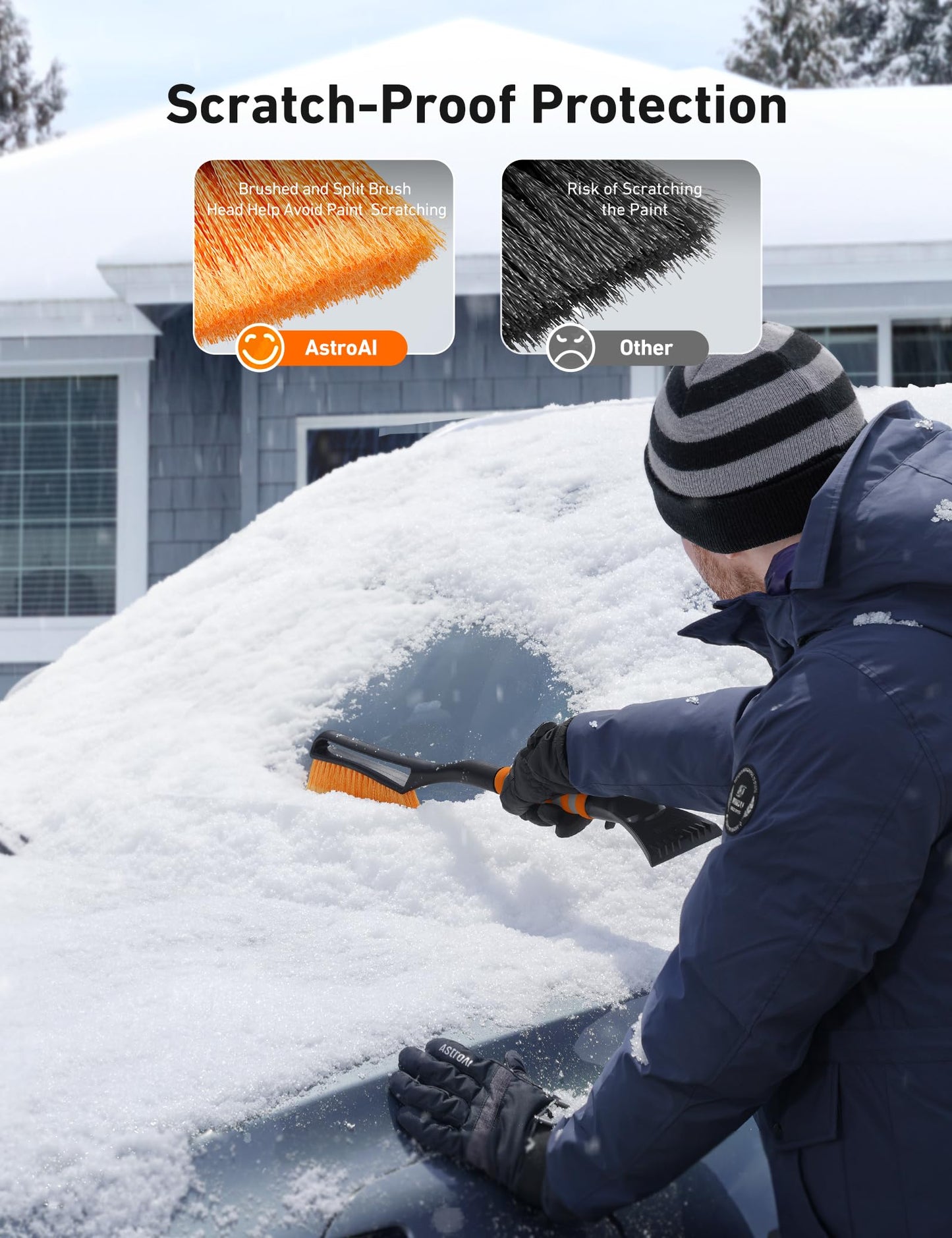 AstroAI 27" Snow Brush and Ice Scrapers for Car Windshield, Detachable Snow Scrapers