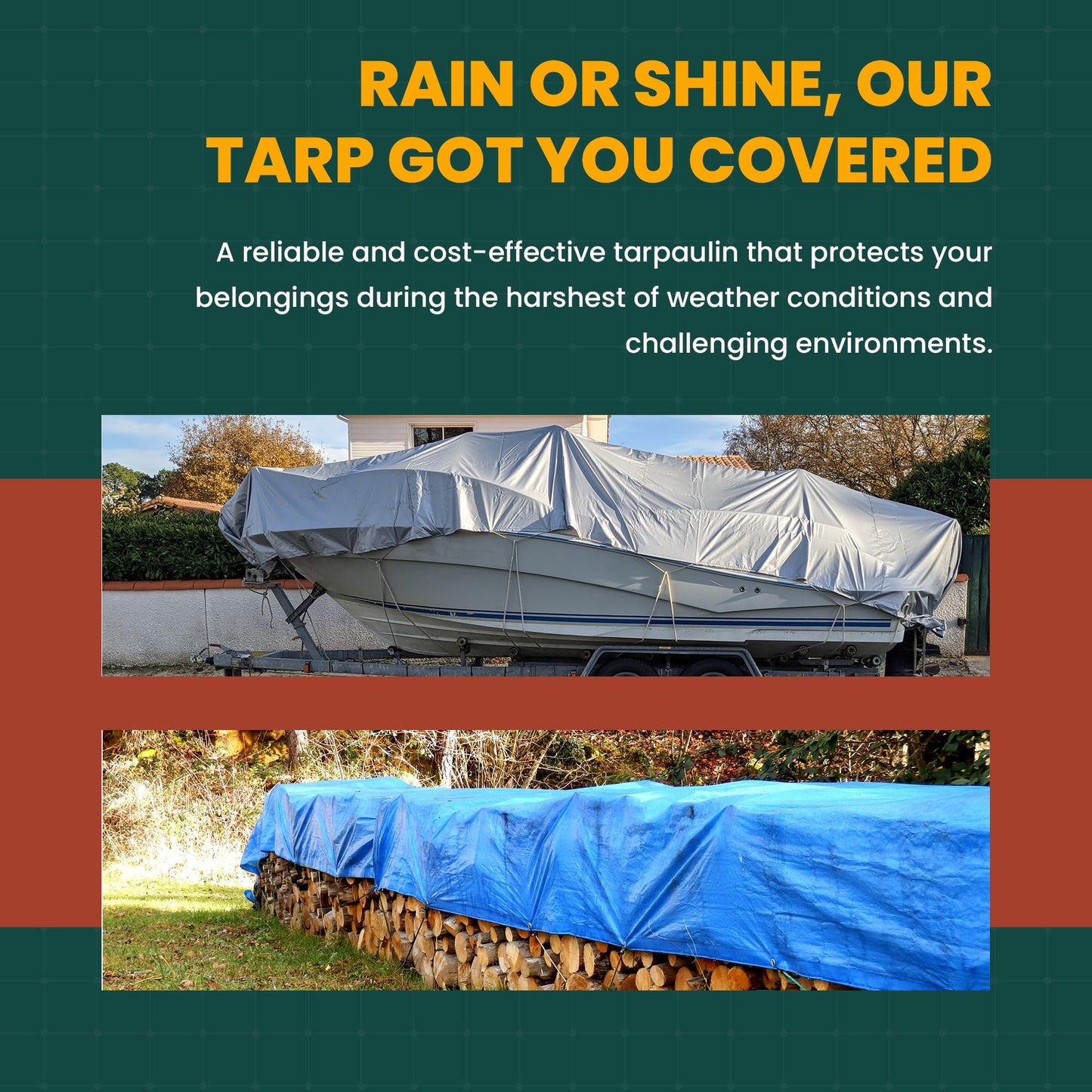 Large Waterproof Tarp- Heavy Duty Thick Poly Tarpaulin - Multipurpose Protective Tarps with Grommets for Indoor and Outdoor Use