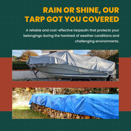 Large Waterproof Tarp- Heavy Duty Thick Poly Tarpaulin - Multipurpose Protective Tarps with Grommets for Indoor and Outdoor Use