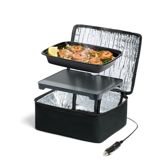 HOTLOGIC Mini Heated Lunch Box - Portable Electric Food Warmer for Men and Women - Great for Work, Office, and Construction - Cook, Reheat, and Eat on the Go - 12V - Black