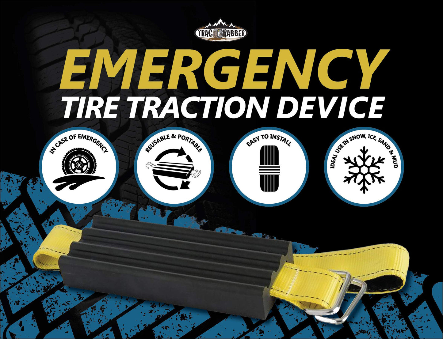 TRACGRABBER Tire Traction Device for Trucks & Large SUVs, Set of 2 -Made in the USA, Anti Skid Emergency Tire Straps to Get Unstuck from Snow, Mud, & Sand -Snow Traction Mat or Tire Chain Alternative
