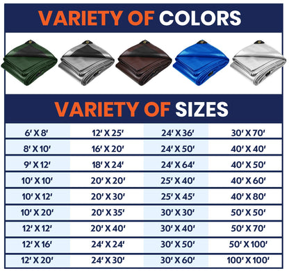 Tarpco Safety Extra Heavy Duty 14 Mil Tarp Cover, Waterproof, UV Resistant, Rip and Tear Proof, Poly Tarpaulin with Reinforced Edges for Roof, Camping, Patio, Pool, Boat (Silver/Black 6′ X 8′)