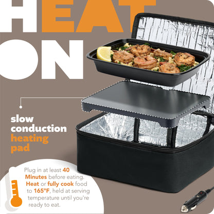HOTLOGIC Mini Heated Lunch Box - Portable Electric Food Warmer for Men and Women - Great for Work, Office, and Construction - Cook, Reheat, and Eat on the Go - 12V - Black