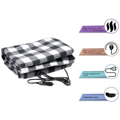 Heated Blanket - 12-Volt Electric Blanket for Car, Truck, SUV, or RV - Portable Winter Car Accessories for Camping or Travel by Stalwart (Black Plaid)