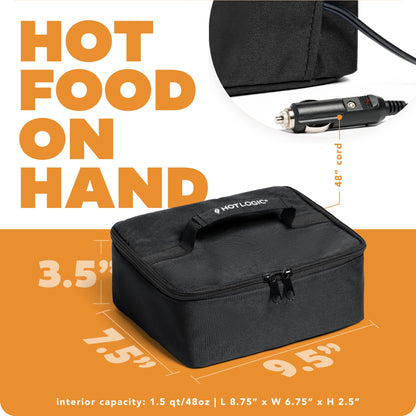 HOTLOGIC Mini Heated Lunch Box - Portable Electric Food Warmer for Men and Women - Great for Work, Office, and Construction - Cook, Reheat, and Eat on the Go - 12V - Black