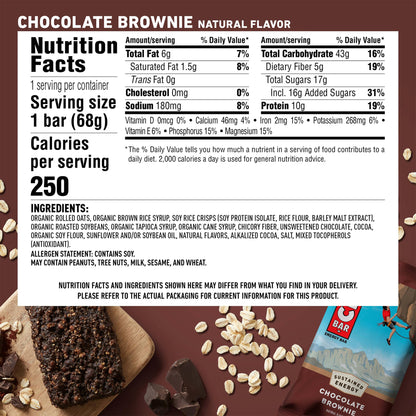 CLIF BAR - Chocolate Brownie Flavor - Made with Organic Oats - Energy Bars - Non-GMO - Plant Based Protein Bars (12 Pack)