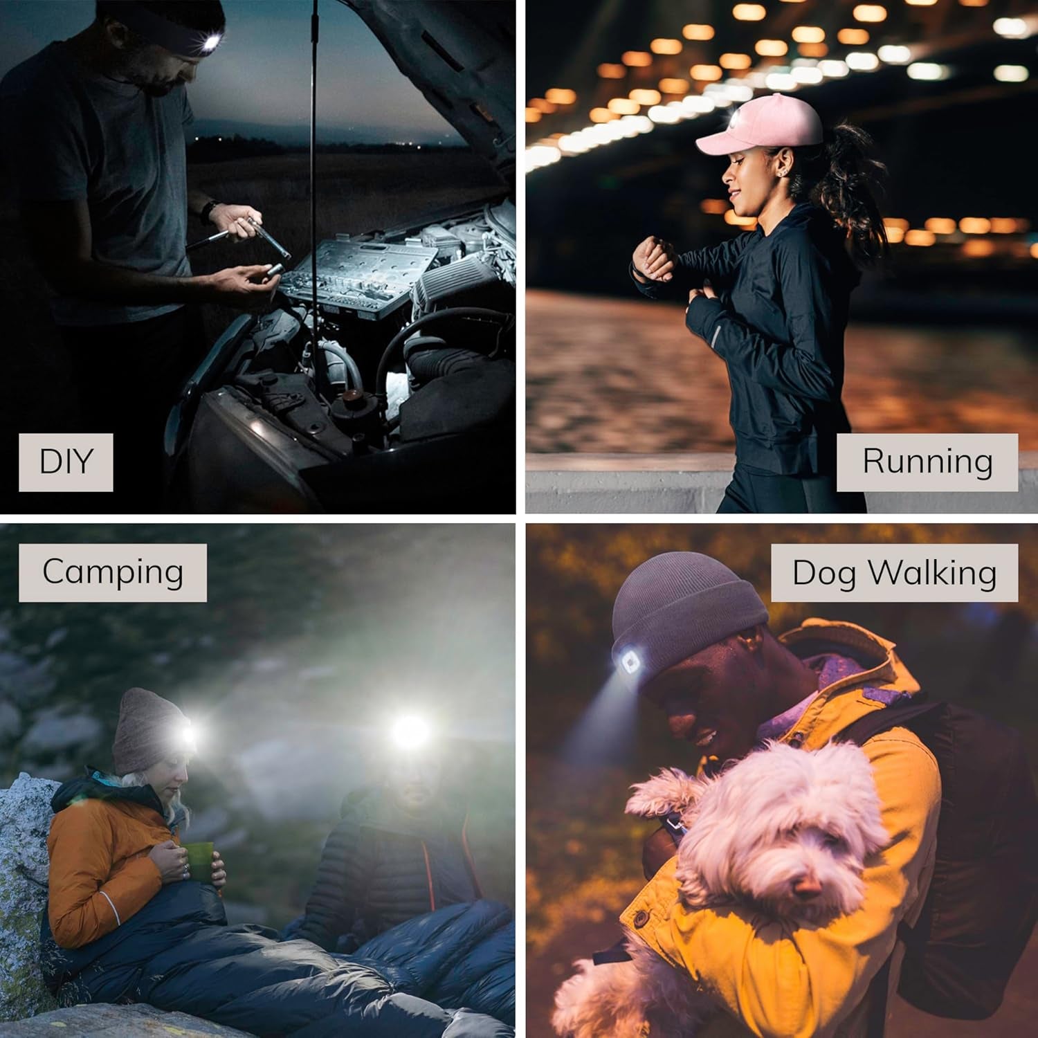 Headlightz by Roq Innovation - Beanie with Light, Unisex LED Beanie Hat with Light Built In, Rechargeable