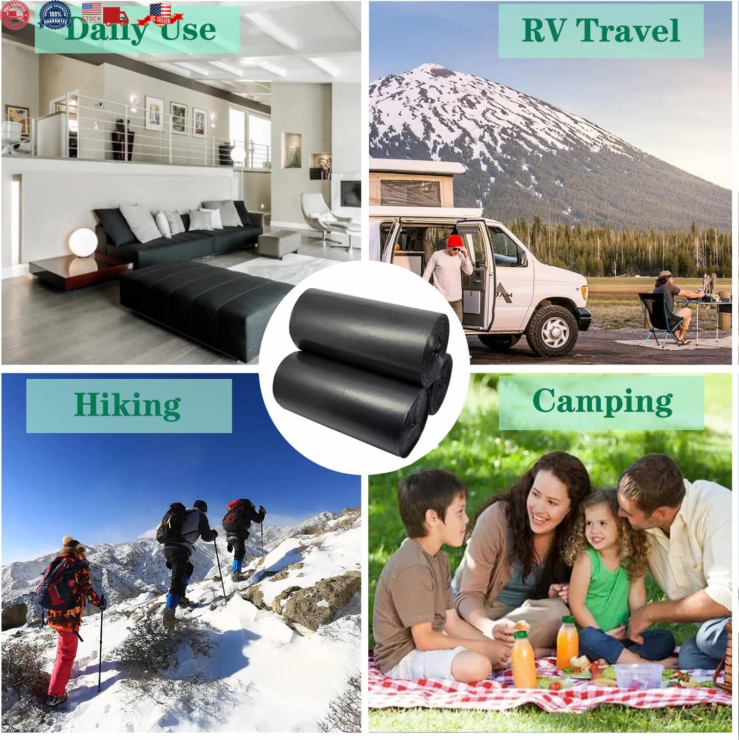 25 Portable Toilet Bags, 8 Gallon Biodegradable Camping Toilet Bags for Portable