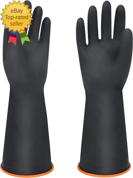 14" XL Size Latex Chemical Resistant Gloves, Reusable Heavy Duty Long Rubber