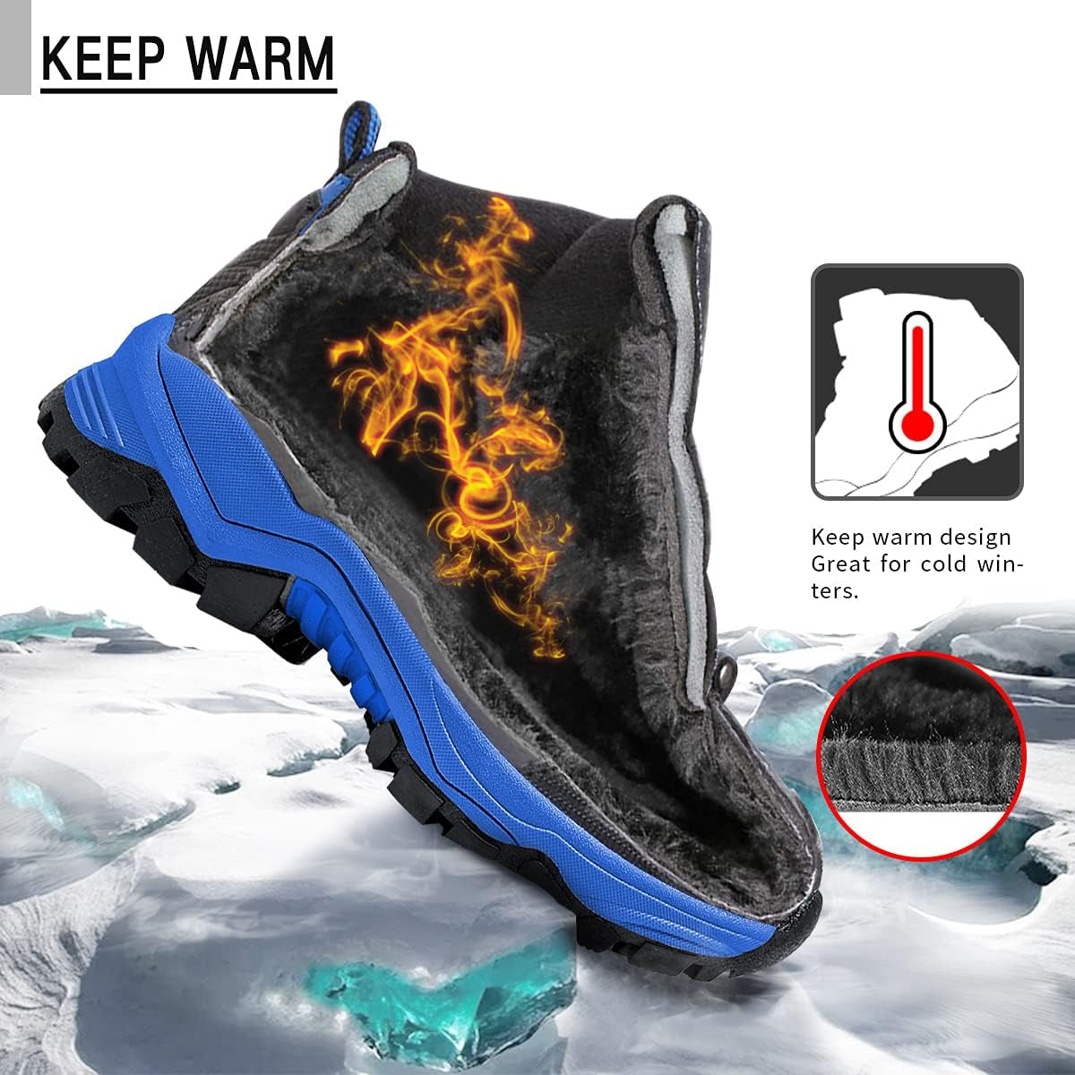 Boy Snow Boots Slip Resistant Girl Snow Shoe Anti-Skid Waterproof Outdoor Winter Shoes for Big/Little Kids Size 8.5 Toddler Iceberg/Blue