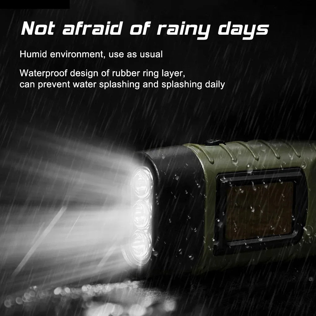 Portable LED Flashlight Tent Light Hand Crank Dynamo Solar Power Torch for Outdoor Camping Hiking Long-Range Emergency Lantern