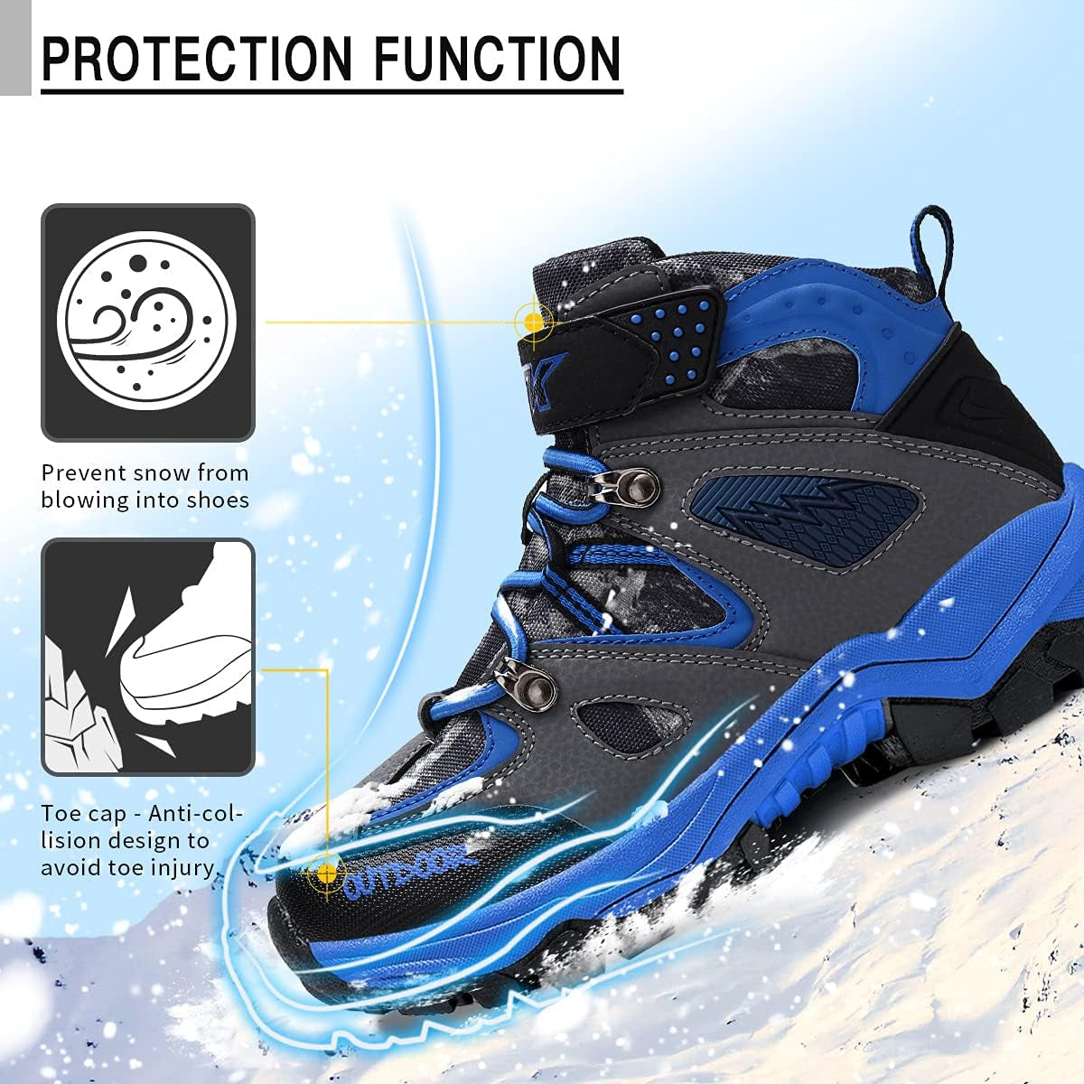 Boy Snow Boots Slip Resistant Girl Snow Shoe Anti-Skid Waterproof Outdoor Winter Shoes for Big/Little Kids Size 8.5 Toddler Iceberg/Blue