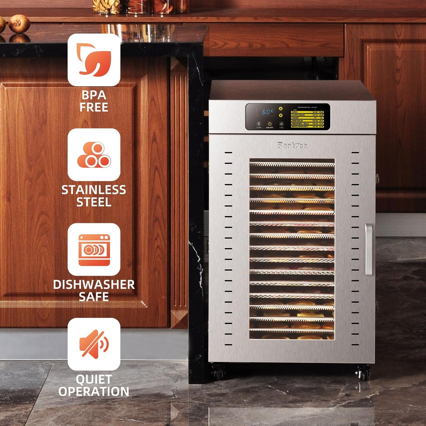 Commercial Food Dehydrator 18 Trays, 1500W Large Capacity 34.42Ft² Food Dryer Machine for Jerky, Meat, Fruit, Herbs, Full Stainless Steel Industrial Dehydrater Biltong Maker