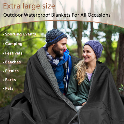 Tirrinia Waterproof Outdoor Blanket with Sherpa Lining, Windproof Triple Layers Warm Comfy Foldable for Camping Stadium, Sports, Picnic, Grass, Concerts, Pet, 51''X 59'' - Machine Washable
