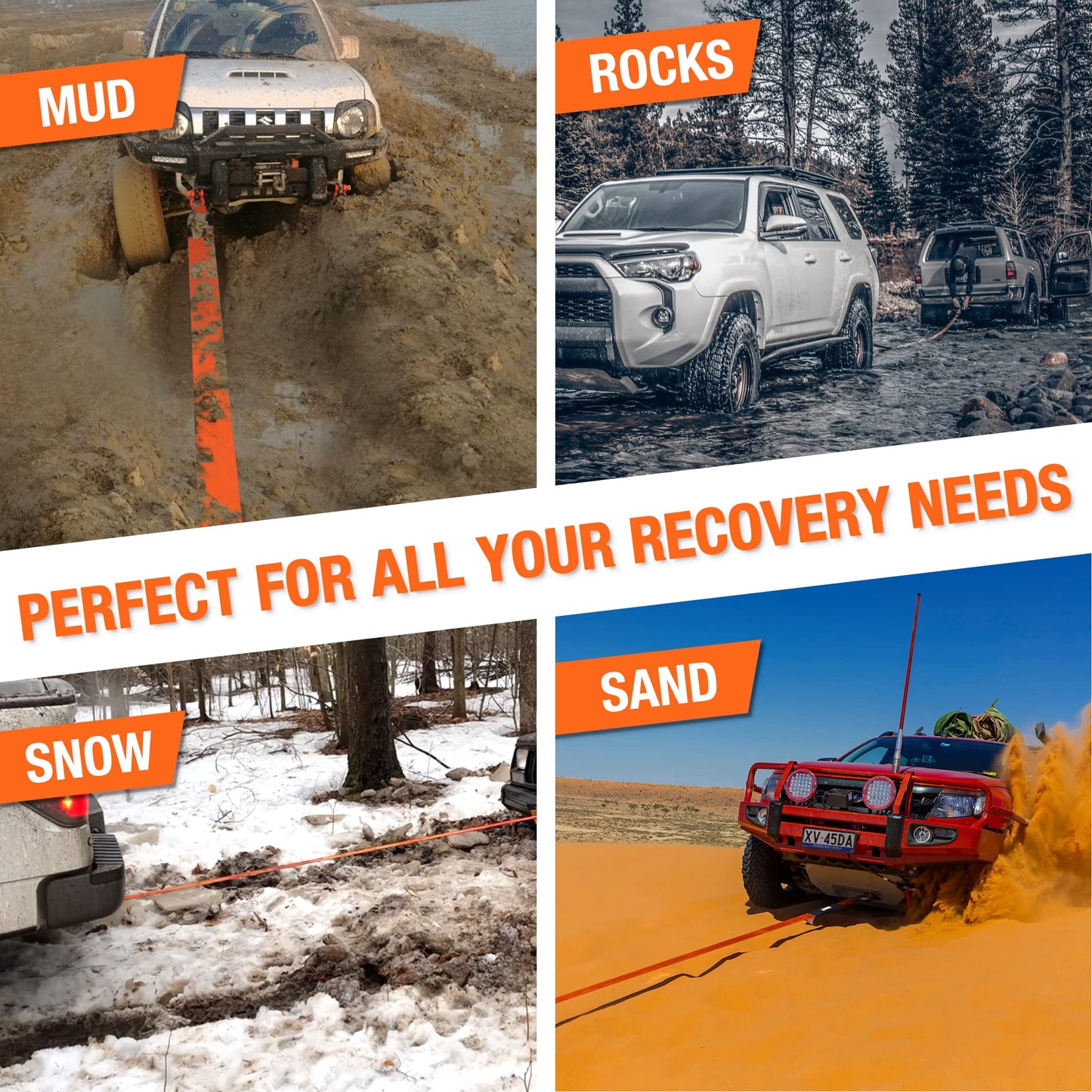 ALL-TOP Extreme Duty Tow Strap Recovery Kit: 4inch x 30ft (46,500lbs) 100% Nylon and 22% Elongation Snatch Strap + 3/4 Heavy Duty D Ring Shackles (2pcs) + Storage Bag