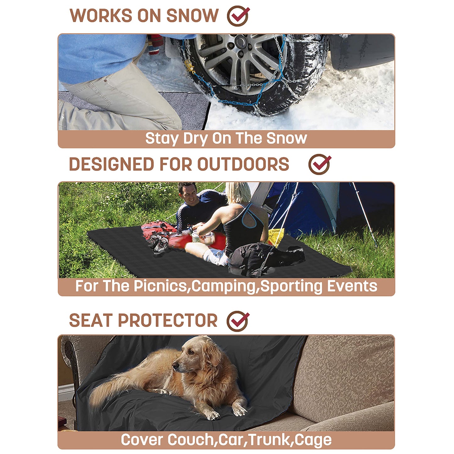 Tirrinia Waterproof Outdoor Blanket with Sherpa Lining, Windproof Triple Layers Warm Comfy Foldable for Camping Stadium, Sports, Picnic, Grass, Concerts, Pet, 51''X 59'' - Machine Washable