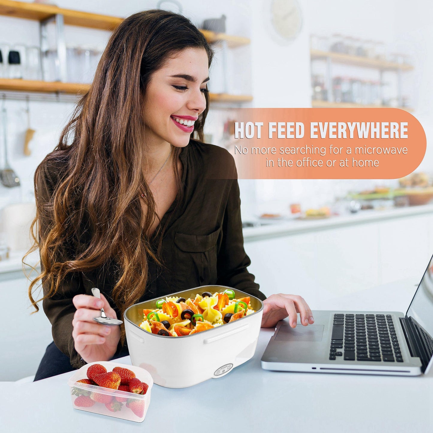 HengLiSam Electric Lunch Box Food Heater 80W Fast Heated Lunch Box for Adults, 1.5L Portable Food Warmer loncheras 12V/24V/110V for Car/Home/Office with Fork Spoon and Insulated Lunch Bag