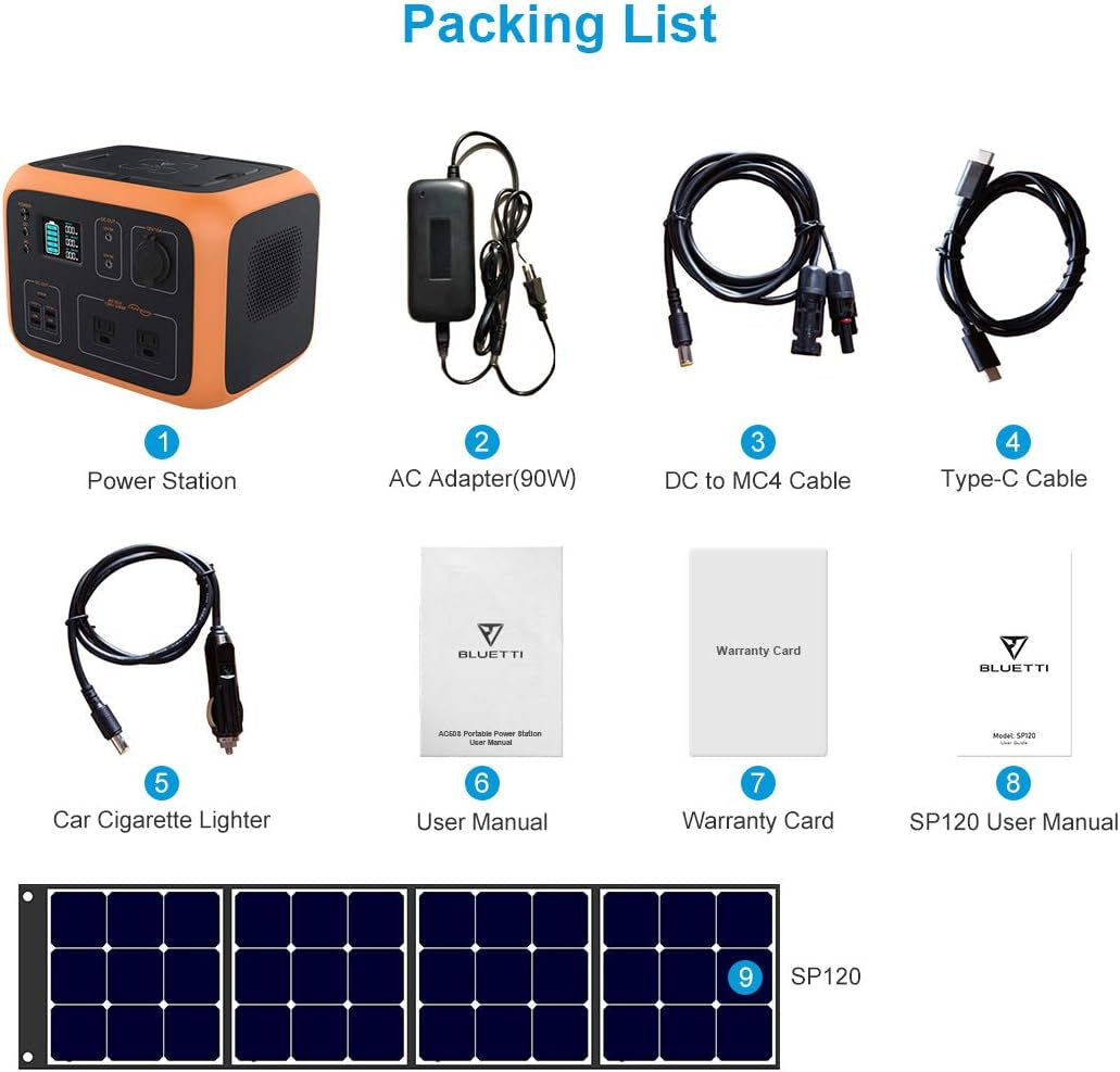 Portable Power Station with Solar Panel Included AC50S 500Wh Solar Generator 120V AC Outlet Lithium Battery Backup for Camping Trip RV Home Emergency(Include 1Pcs 120W Foldable Solar Panel)