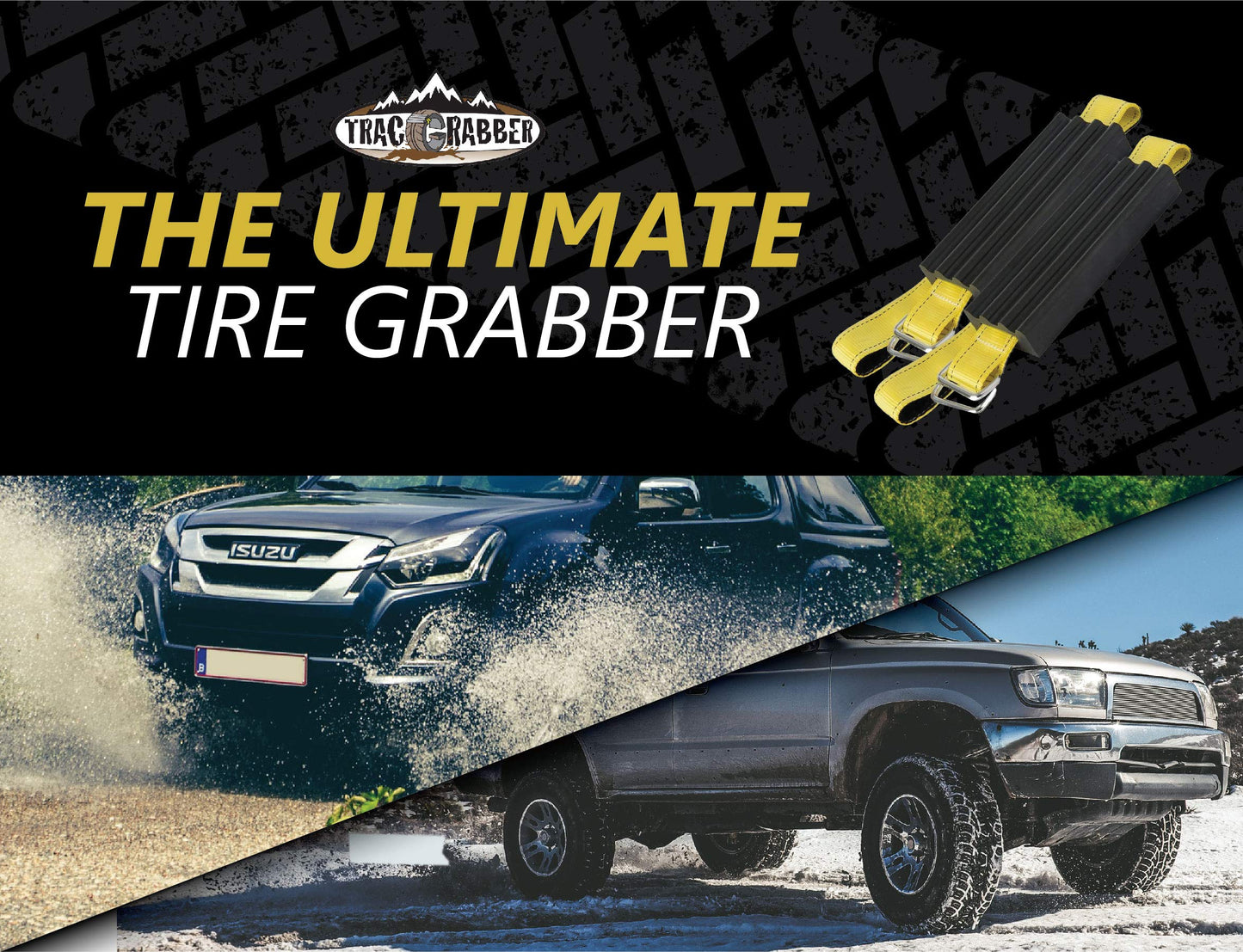 TRACGRABBER Tire Traction Device for Trucks & Large SUVs, Set of 2 -Made in the USA, Anti Skid Emergency Tire Straps to Get Unstuck from Snow, Mud, & Sand -Snow Traction Mat or Tire Chain Alternative