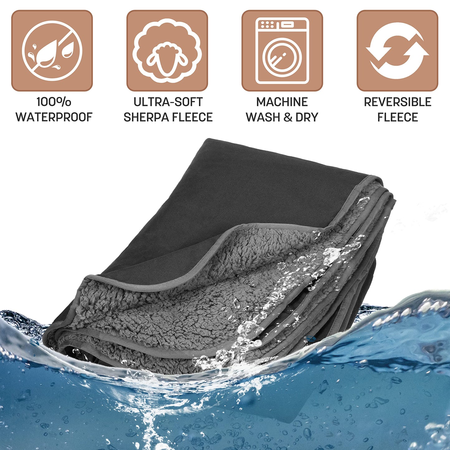 Tirrinia Waterproof Outdoor Blanket with Sherpa Lining, Windproof Triple Layers Warm Comfy Foldable for Camping Stadium, Sports, Picnic, Grass, Concerts, Pet, 51''X 59'' - Machine Washable