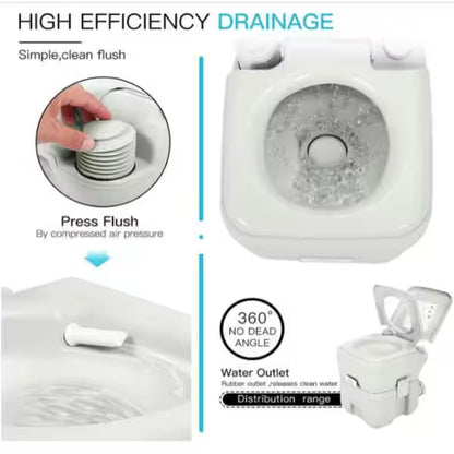 5.3 Gal. Gray Portable Toilet No Leakage Outdoor Camping Flush Toilet with Waste Tank