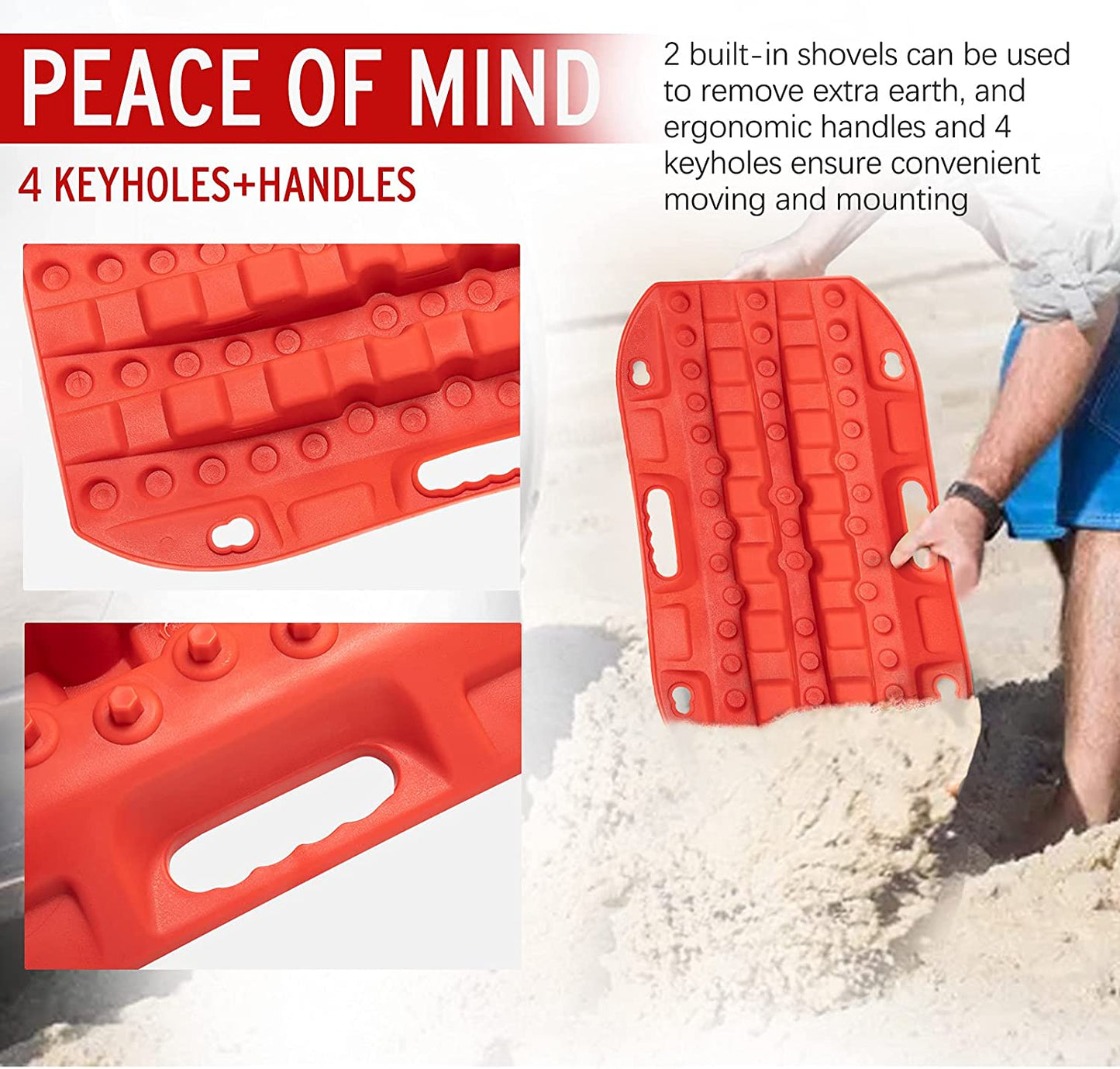 off Road Traction Boads, 2 Pcs Short Recovery Track Traction Mats for 4WD Mud, Sand, Snow Ramps-Red Tire Traction Tool (Without Strap)