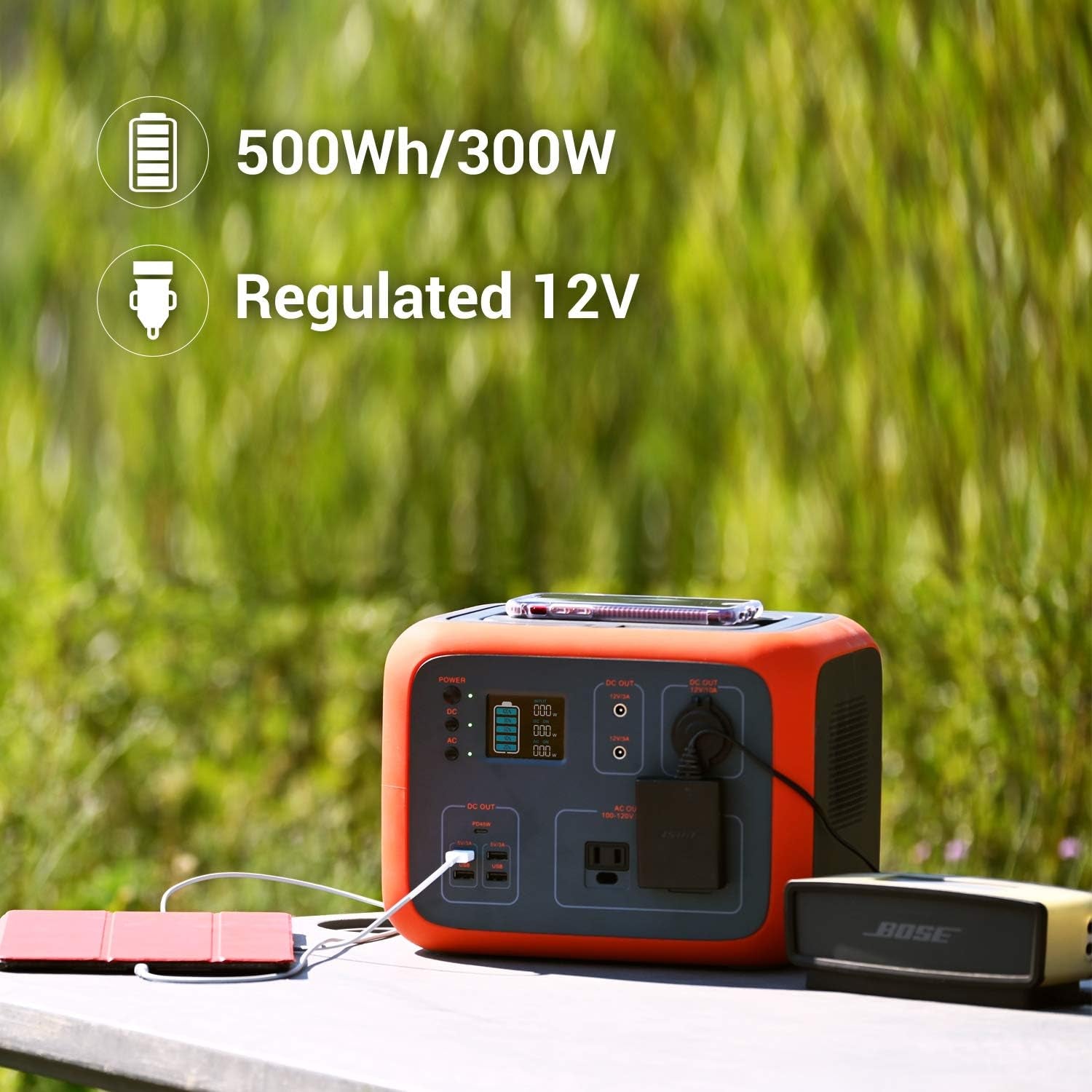 Portable Power Station with Solar Panel Included AC50S 500Wh Solar Generator 120V AC Outlet Lithium Battery Backup for Camping Trip RV Home Emergency(Include 1Pcs 120W Foldable Solar Panel)