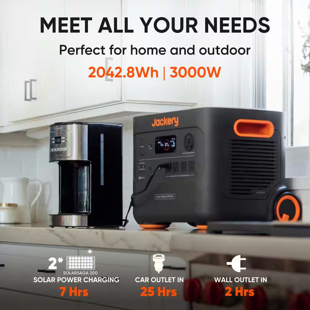 3000W Output/6000W Peak Solar Generator 2000 Plus, Expandable Push Button Start Battery Lifepo4 W/Two 200W Solar Panels