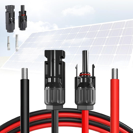 20 Feet 12AWG Solar Extension Cable with Female and Male Connector with Extra Free Pair of Connectors Solar Panel Adaptor Kit Tool(1 Pair 20 Feet Black + 20 Feet Red)
