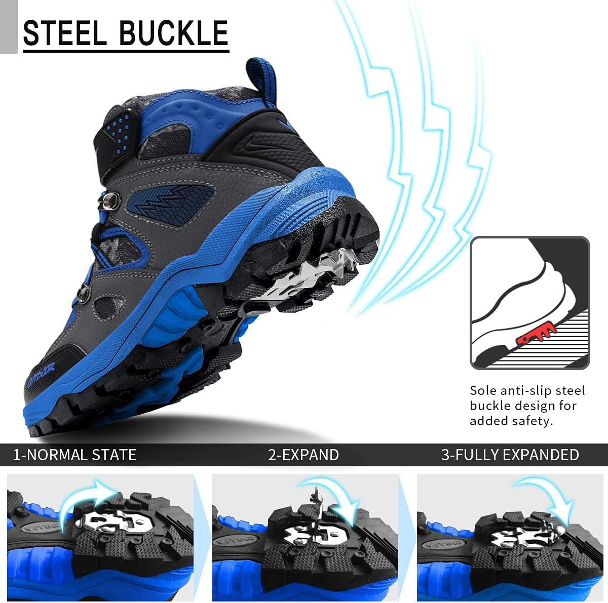 Boy Snow Boots Slip Resistant Girl Snow Shoe Anti-Skid Waterproof Outdoor Winter Shoes for Big/Little Kids Size 8.5 Toddler Iceberg/Blue