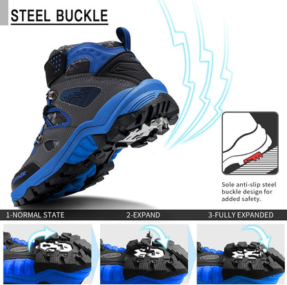 Boy Snow Boots Slip Resistant Girl Snow Shoe Anti-Skid Waterproof Outdoor Winter Shoes for Big/Little Kids Size 8.5 Toddler Iceberg/Blue