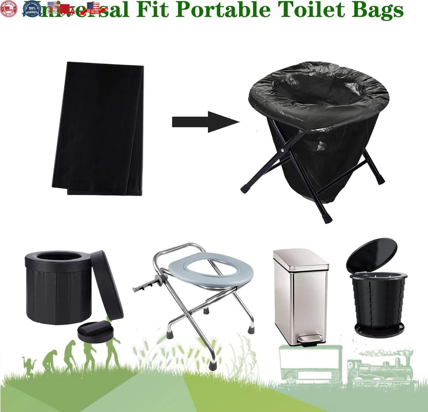 25 Portable Toilet Bags, 8 Gallon Biodegradable Camping Toilet Bags for Portable