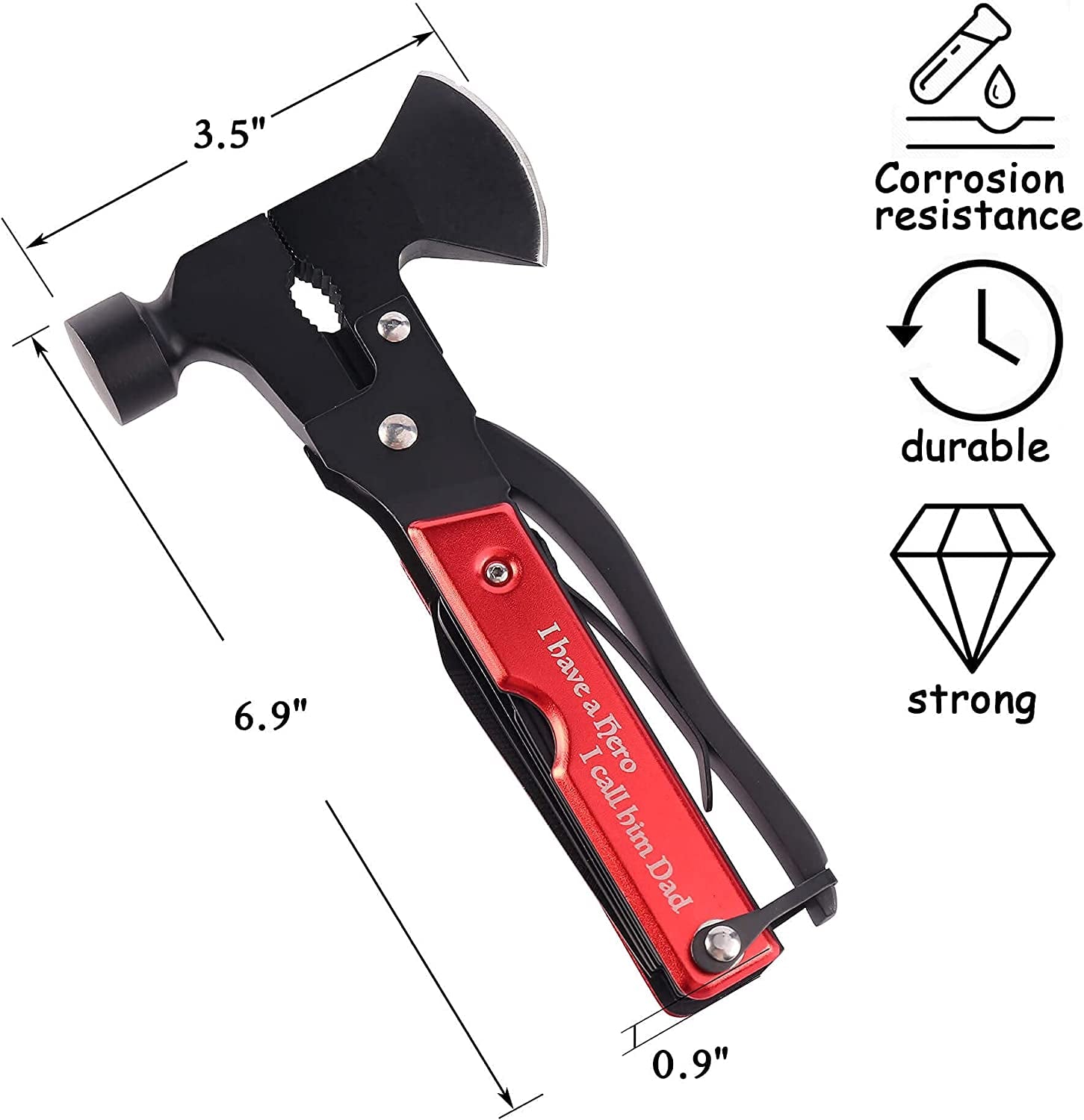 Multitool Camping Multipurpose Tool Accessories Survival Gear and Equipment 14 in 1 Hatchet with Hammer Saw Screwdrivers Pliers Bottle Opener Durable Ideal Gifts for Men Women