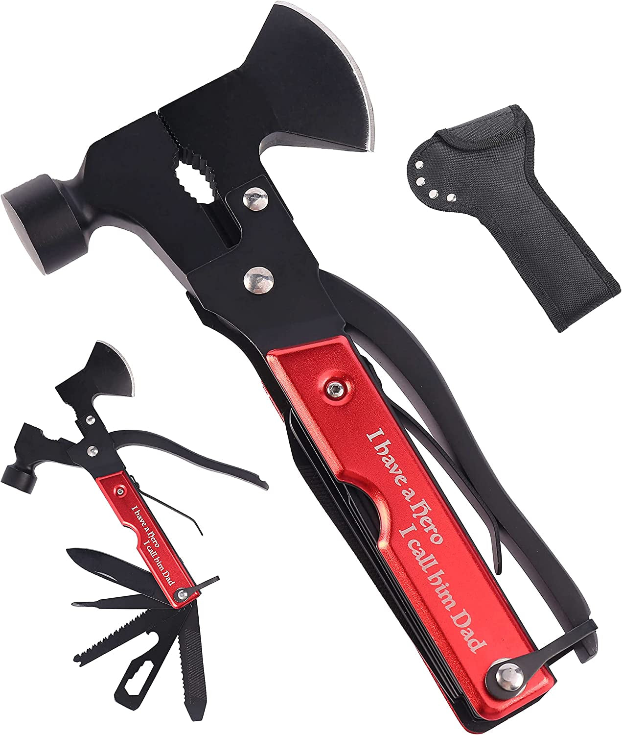 Multitool Camping Multipurpose Tool Accessories Survival Gear and Equipment 14 in 1 Hatchet with Hammer Saw Screwdrivers Pliers Bottle Opener Durable Ideal Gifts for Men Women