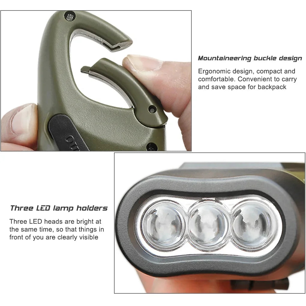 Portable LED Flashlight Tent Light Hand Crank Dynamo Solar Power Torch for Outdoor Camping Hiking Long-Range Emergency Lantern