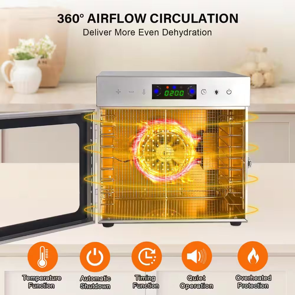 8-Tray Stainless Steel Trays Food Dehydrators, Dehydrator Machine with Digital Timer and Temperature Control