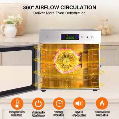 8-Tray Stainless Steel Trays Food Dehydrators, Dehydrator Machine with Digital Timer and Temperature Control