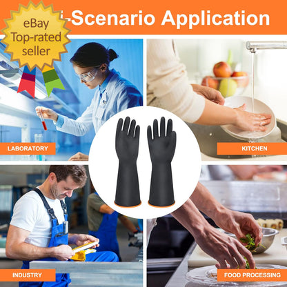 14" XL Size Latex Chemical Resistant Gloves, Reusable Heavy Duty Long Rubber