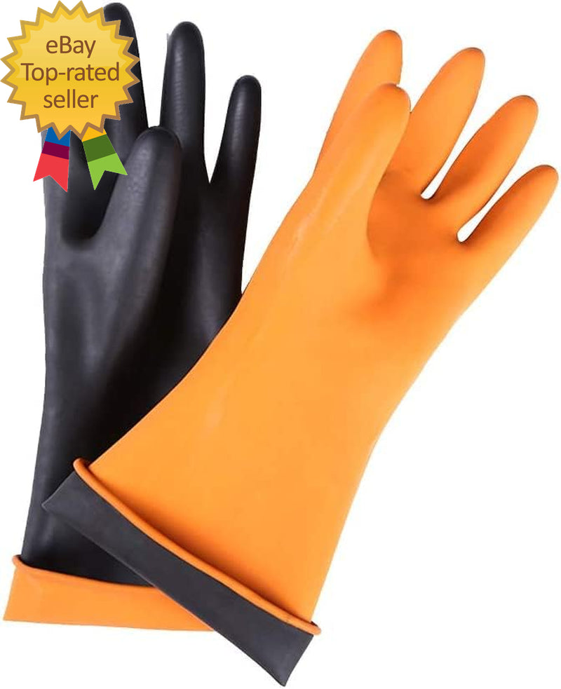 14" XL Size Latex Chemical Resistant Gloves, Reusable Heavy Duty Long Rubber